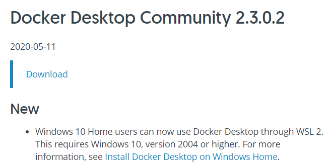 Docker Desktop 2.3.0.2からWindows 10 Homeでも動作可能に